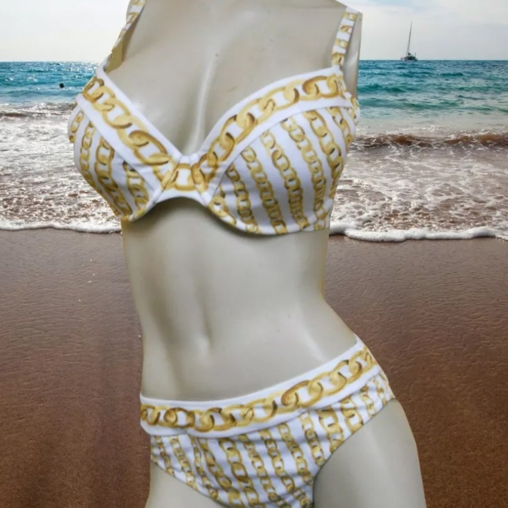 NWT Gottex White Gold Chains bikini